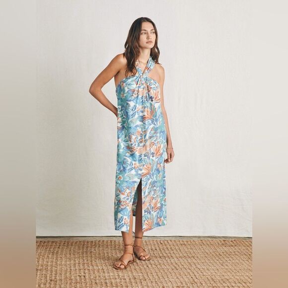 Faherty Bay Twist Dress Paradise Blossom Floral Front Slit Sleeveless Size XL - Picture 12 of 12